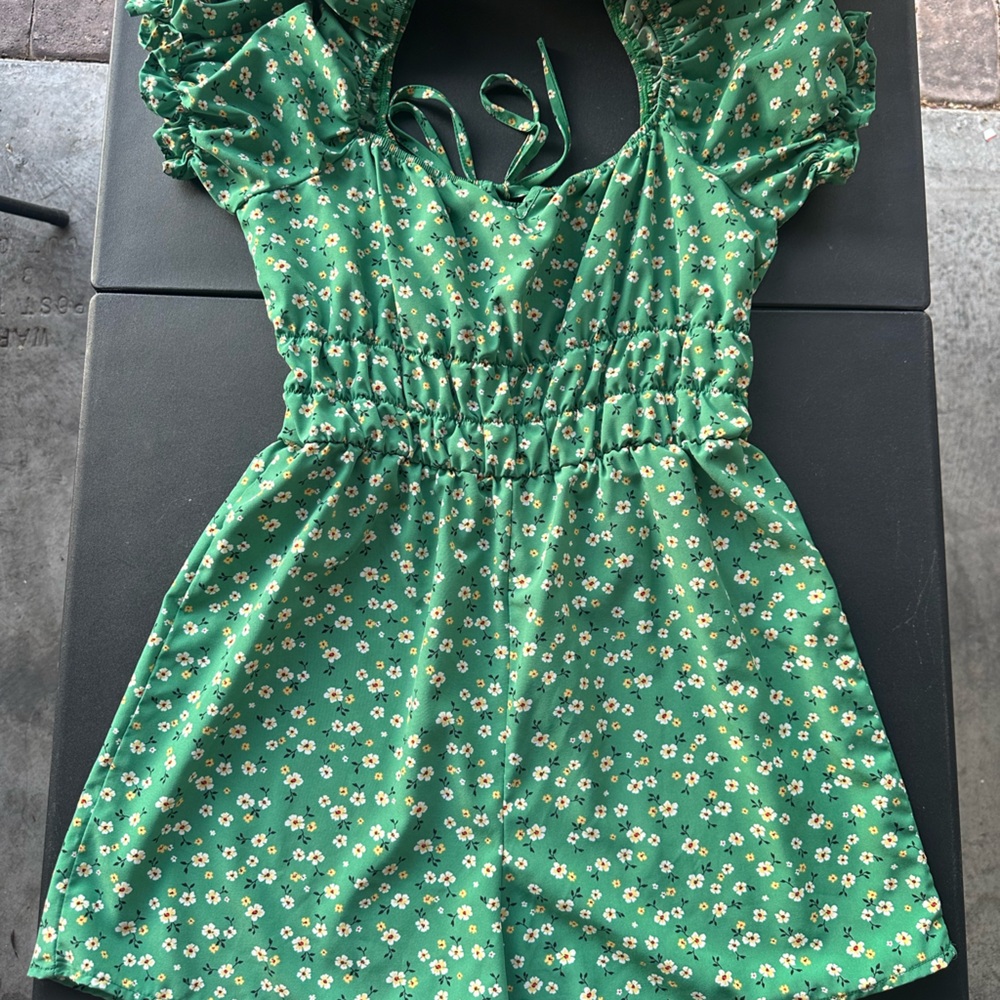 Green Floral Dress with Puff Sleeves